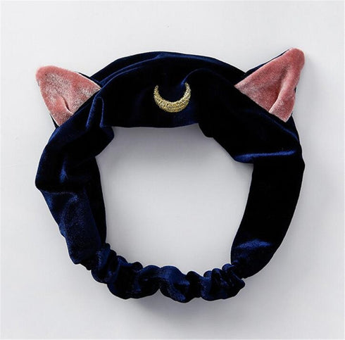 Ziper Cute Cat Usagi Moon Cosmetic Hairband - Shower Headband, Blue