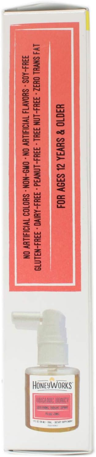 HoneyWorks Adult Throat Spray for Sore Throat Relief, 1 Oz, Non-GMO Organic Dark Honey + Zinc, Fast-Acting Relief