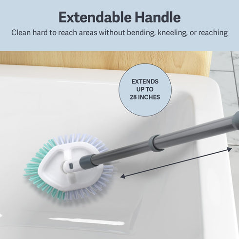 Casabella Tub & Tile Brush - Extendable Bathroom Cleaning Brush with Non-Slip Grip, All-Around Dual Bristles