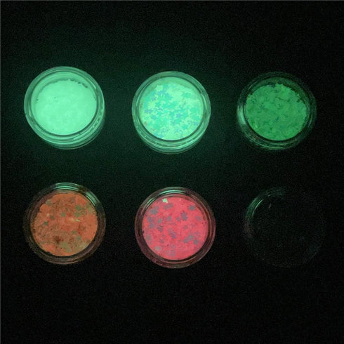 PrettyG 5 Boxes Set Luminous Star Nail Art Glitter, Glow in The Dark 3D Holographic Sparky Star Shape Stickers for DIY