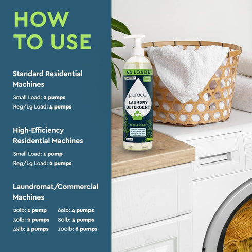 Puracy Liquid Enzyme Laundry Detergent, Free & Clear, 16 fl oz, 64 Loads