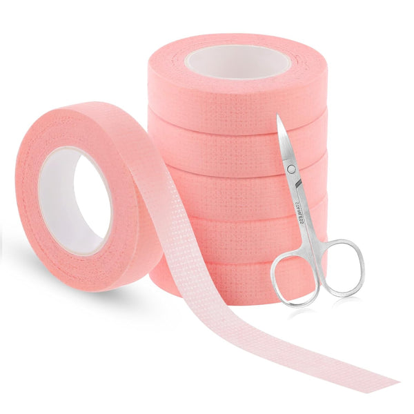 6 Rolls Lash Tape, Makeup Adhesive Tape for Eyeshadow, 1/2''x9.8 Yards with Eyebrow Scissors (Pink)