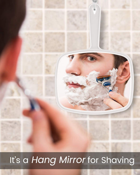 PROTECLE Hand Mirror, Handheld Makeup Mirror with Handle for Barber Hairdressing, Square White