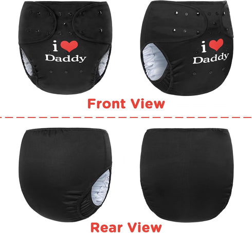 Littleforbig Adjustable Waterproof Cloth Adult Diaper Wrap - I Love Daddy Black