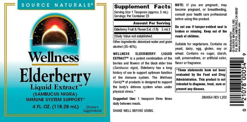 Immune 4 oz Source Naturals Wellness Elderberry Liquid Extract, for System Support* - Sambucus nigra - Fluid