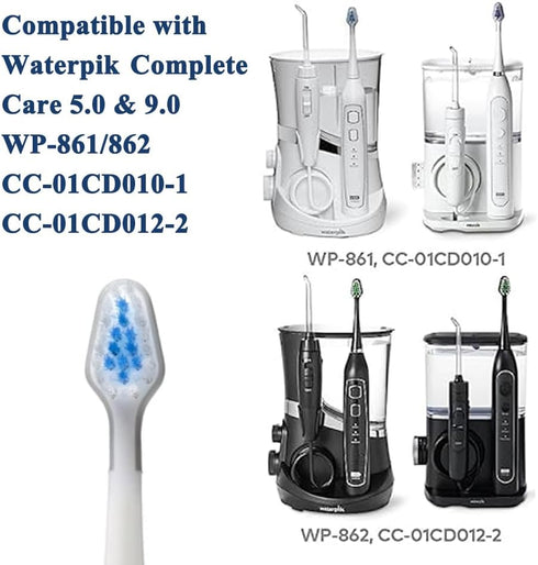3-Count Toothbrush Replacement Heads, Compatible with Waterpik Complete Care 5.0/9.0 with Tongue Scraper
