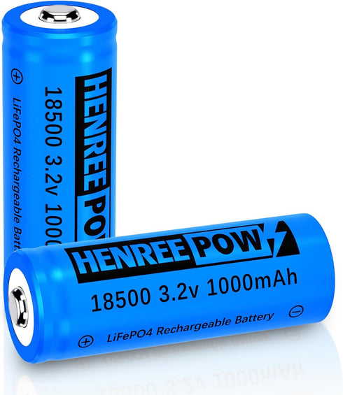 Henreepow 18500 3.2V Rechargeable Battery, 1000mAh LiFePO4 Lithium Phosphate for Outdoor Garden Solar Lights,