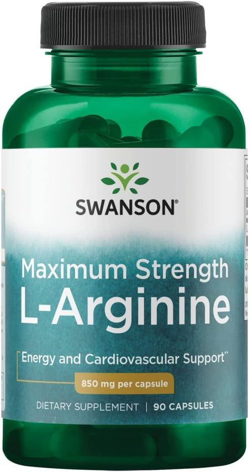 Swanson Amino Acid Super-Strength L-Arginine, 850 Milligrams, 90 Capsules