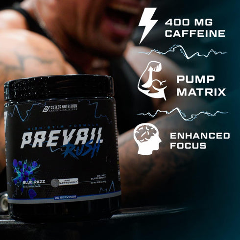 Cutler Nutrition High Stim Pre Workout Powder Prevail Rush for Men & Women (Sour Blue Razz, 20 Servings)