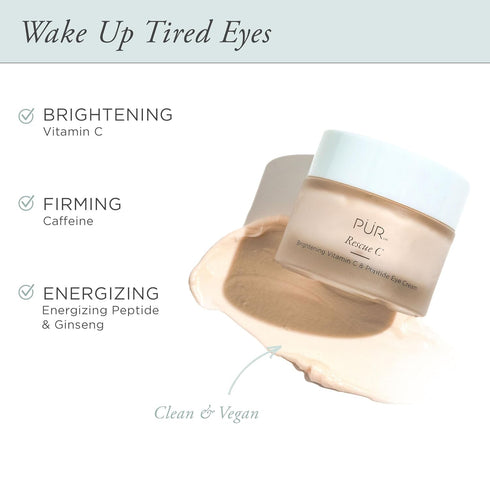 PÜR Beauty Rescue C Brightening Vitamin C & Peptide Eye Cream, 0.5 oz with Vitamin C, Caffeine, and Peptide