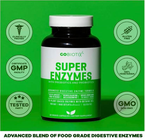 Super Enzymes Supplement - Digestive Enzymes with Prebiotics and Probiotics for Gut Health, 120 Capsules for Women and