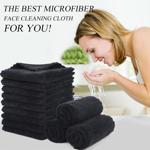 SUNLAND Microfiber Face Cloth, Reusable Makeup Remover Facial Cleansing Towel, 12 Pack Black
