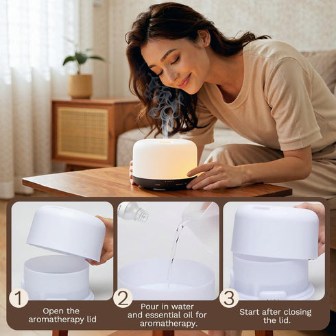 Harindiver 500ml 4-in-1 Humidifier,7 Essential Oil Diffuser,Quiet Ultrasonic Aromatherapy Color LED Lights,Timer