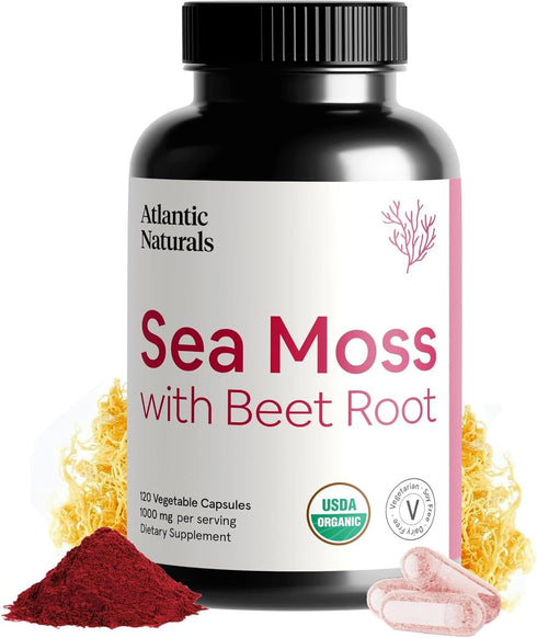 Organic Irish Sea Moss Capsules with Beet Root - Premium Quality Sea Moss Supplement for Heart Health, Immune System,