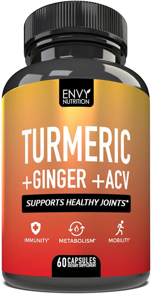 Turmeric & Ginger Supplement Capsules with Apple Cider Vinegar - 60 Caps for Enhanced Immunity & Metabolism Support