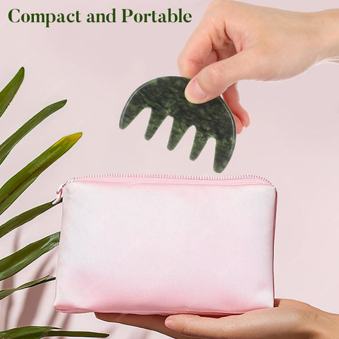 Healeved Green Jade Scalp Massage, Natural Gua Sha Comb for Head Relaxation, Wide Tooth Jade Comb for Blood