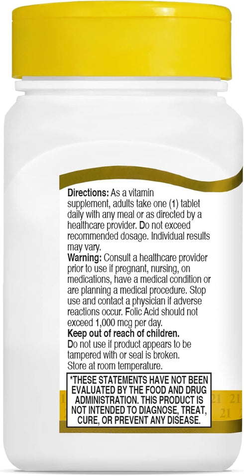 21st Century Folic Acid Tablets 800 mcg, Assorted, 180 Count