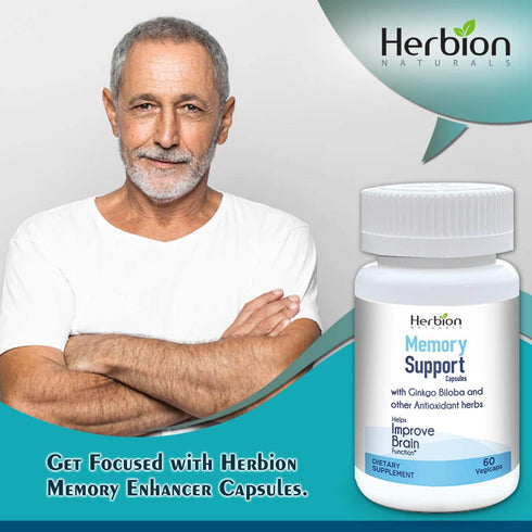 Herbion Naturals Memory Support Capsules, 60 Vegicaps, Improves Brain Function, Soothes Stress & Mood
