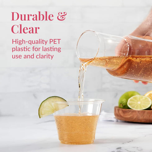 Prestee 50-Pack Clear Plastic Party Cups, 9 oz for Cold Beverages, Durable Disposable PET Cups