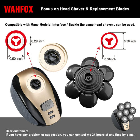 WAHFOX 7D Universal 7 Heads for HeadShaver - Replacement Blades for Electric Razor Shaver, Easy Install