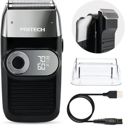 PRITECH 2 in 1 Electric Shaver for Men, Foil and Bald Shavers with Rechargeable 3 Adjustable Speeds (Black Silver)