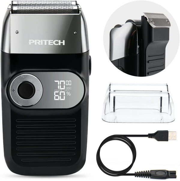 PRITECH 2 in 1 Electric Shaver for Men, Foil and Bald Shavers with Rechargeable 3 Adjustable Speeds (Black Silver)
