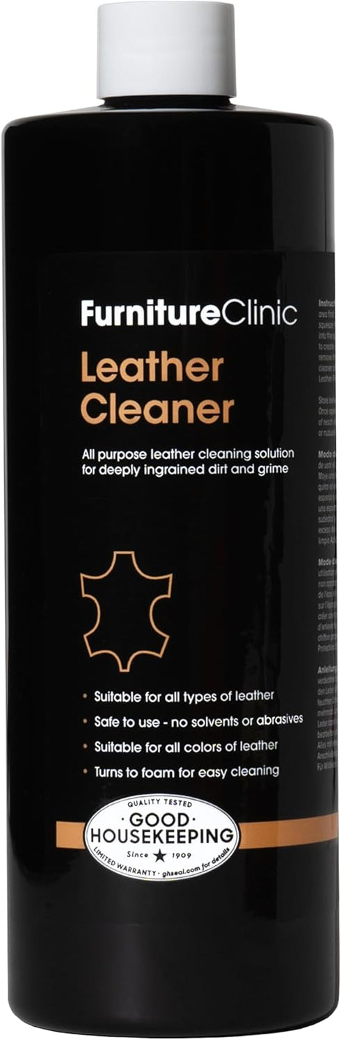 Furniture Clinic Leather Cleaner 17oz | Non-Toxic All-Purpose Solution for Couches, Car Seats, Purses, Shoes & Saddles