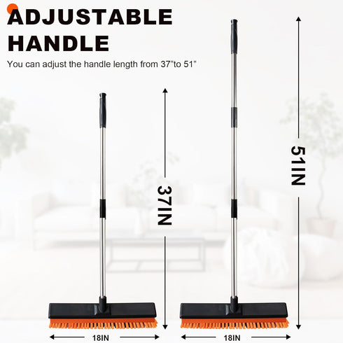 Keleekelin 18" Push Broom Outdoor with Rubber Squeegee,Heavy Duty Broom Brush with Handle,Stiff Bristles for Patios
