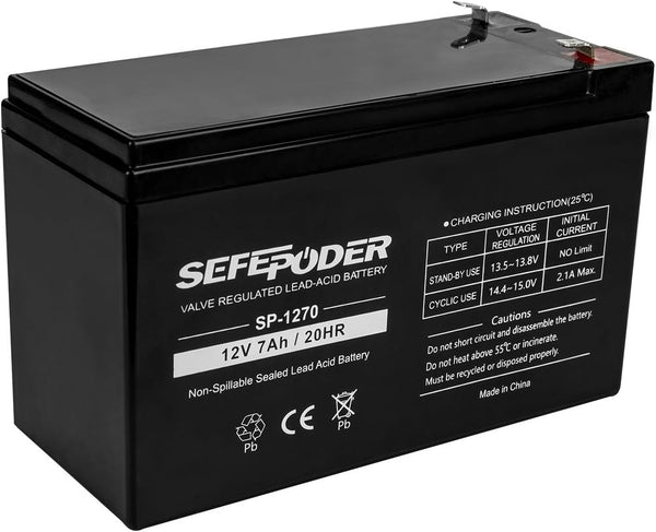 SEFEPODER 12V 7Ah Rechargeable Sealed Lead Acid Battery (F1 Terminals)