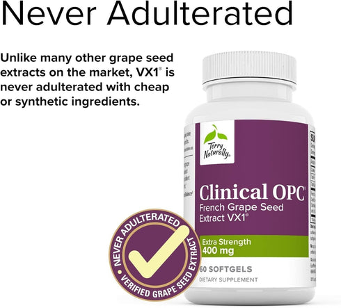 Terry Naturally Clinical OPC Extra Strength, 60 Softgels, French Grape Seed Extract, Non-GMO
