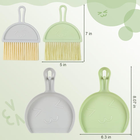 Small Broom and Dustpan Set - 2PCS Mini Dust Pan and Brush Combo for Home, Table, Countertop, and Sofa, Grey Green