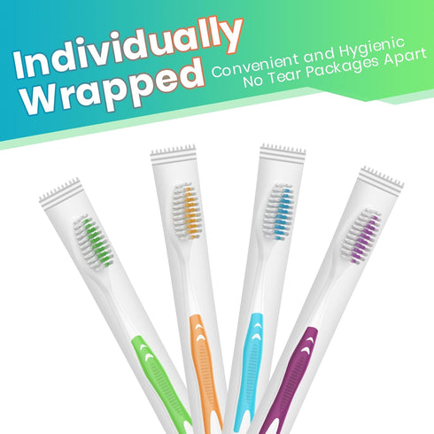 100 Pack Individually Wrapped Bulk Toothbrushes, Disposable for Adults & Kids, Medium Soft Bristles