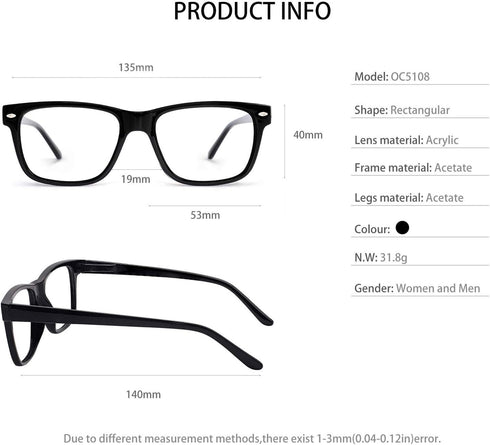 OCCI CHIARI Reading Glasses for Men and Women, Couple Readers 0 1.0 1.25 1.5 1.75 2.0 2.25 2.5 2.75 3.0 3.5 4.0 5.0 6.0