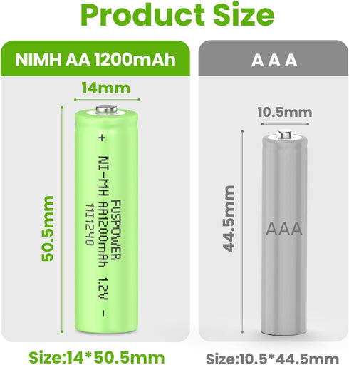 Ni-MH AA Rechargeable Batteries - AA 1.2V 1200mAh for Solar Lights, Recharge up to 1000 Times (12 Count)