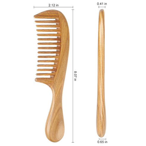Onedor Handmade 100% Natural Green Sandalwood Hair Combs - Anti-Static Wooden Wide Tooth Detangler Comb