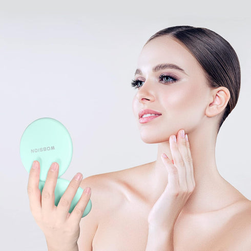 WOBSION LED Lighted Travel Makeup Mirror, 1x/10x Magnification, Compact and Portable, 3.5 inch Illuminated