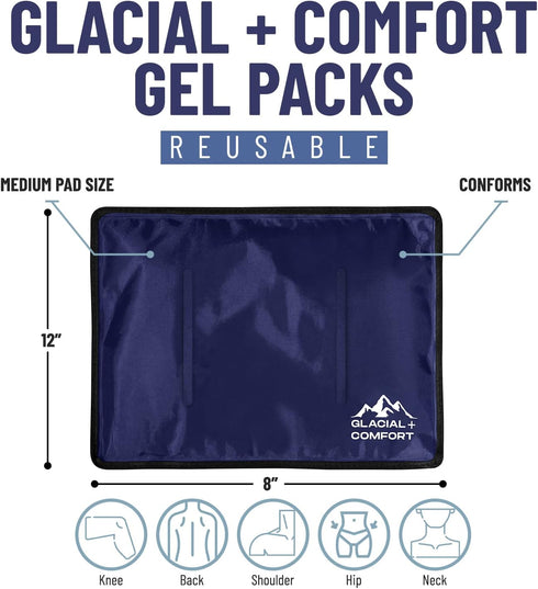 Gel Ice Pack for Injuries Reusable, (12" x 8") Cold Pads for Back Pain, Muscle Strains, Postpartum Recovery