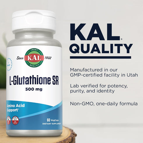 KAL L-Glutathione SR - Reduced Glutathione Supplement, High Absorption Antioxidant, 60 VegCaps