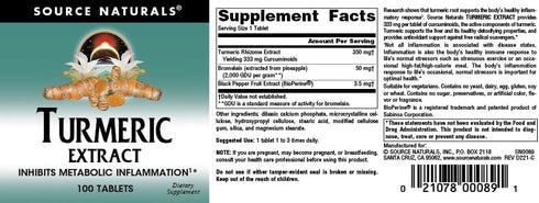 Source Naturals Turmeric Extract - 100 Tablets - Supports Healthy Inflammatory Response*