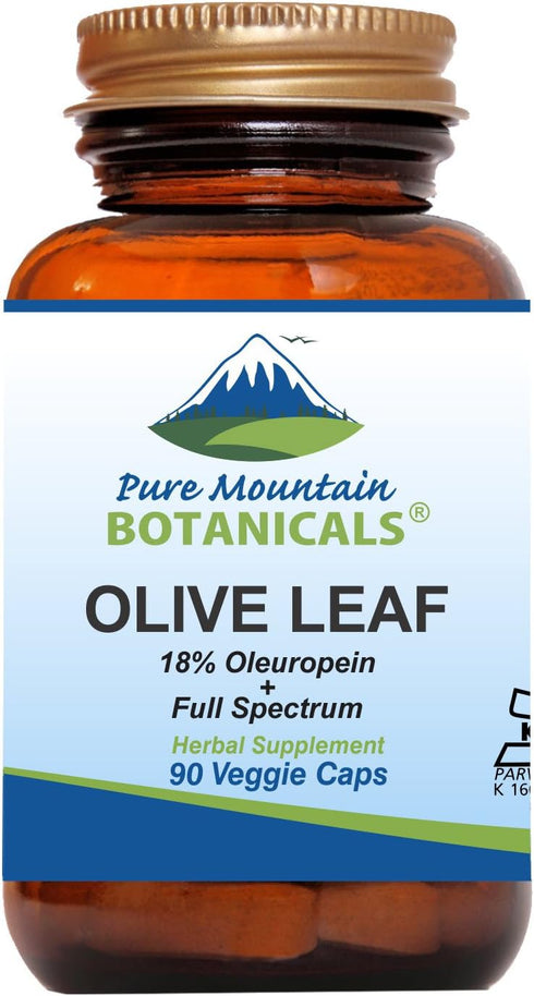 Pure Mountain Botanicals Olive Leaf Extract Capsules - 400mg Organic Olive Leaf, Kosher Vegan, 60 Count