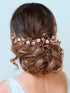 Rose Gold Wedding Headpiece, Flower Hair Vine, Pearl Bridal Crystal Headband for Women