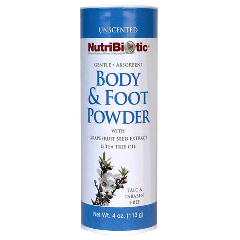 NutriBiotic Body & Foot Powder, Unscented, 4 Oz - Vegan, Non-GMO, with Grapefruit Seed Extract & Tea Tree Oil