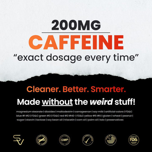 SmarterVitamins 200mg Caffeine Pills - MCT Oil from 100% Coconuts + 100mg L-Theanine, Energy Focus, 50 Liquid Softgels