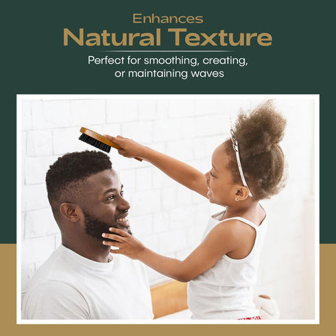 Titan Club Wave Brush for Men - Durable Wooden Handle, 100% Natural Boar Bristles, Soft for All Hair Types & Textures