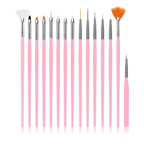 Nail Art Brushes Set, 15Pcs Nail Design Brushes Kit for Home Manicure, Small Detail Brushes for Fine Nail Art DIY