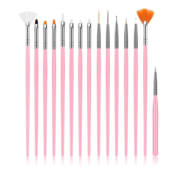 Nail Art Brushes Set, 15Pcs Nail Design Brushes Kit for Home Manicure, Small Detail Brushes for Fine Nail Art DIY