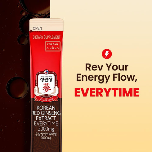 JungKwanJang Ginseng Everytime Extract Stick - Caffeine-Free Energy Supplements, Korean Red Ginseng 2000mg