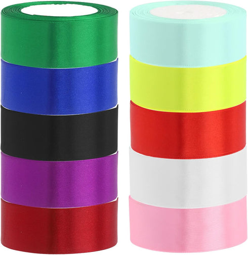 10 Rolls Satin Ribbon Set - 1-1/2" x 25 Yards - Double Face & Single Face Polyester Satin for Gift Wrapping