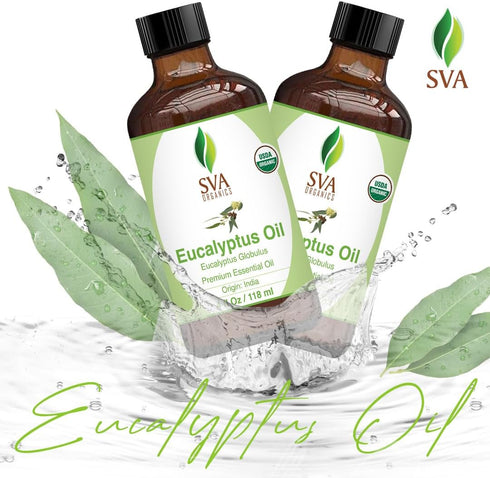 SVA Organics Eucalyptus Essential Oil 4oz (118ml) - Premium Essential Oil with Dropper for Diffuser & Aromatherapy