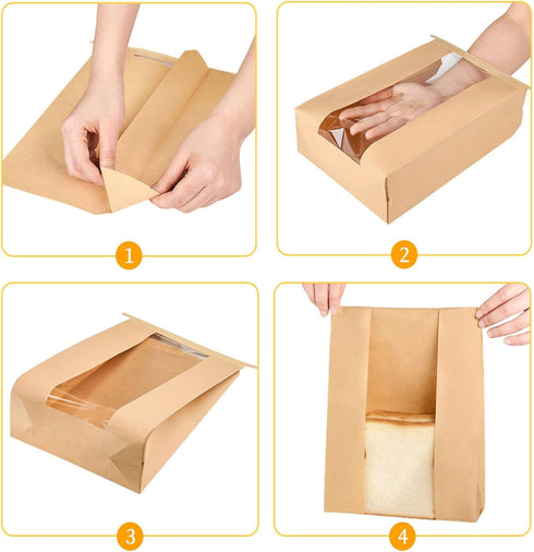 Ocmoiy 100Pcs 13.7x8.2x3.5 Inch Tin Tie Tab Lock Large Paper Bread Bags for Homemade Sourdough Bread Bags Resealable
